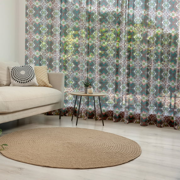 African Tulle Curtains with Rod Pocket, Abstract Composition with Indigenous Elements and Traditional Design, Sheer Drape for Wedding Party 2 Panels, 7 Sizes, Multicolor, by Ambesonne