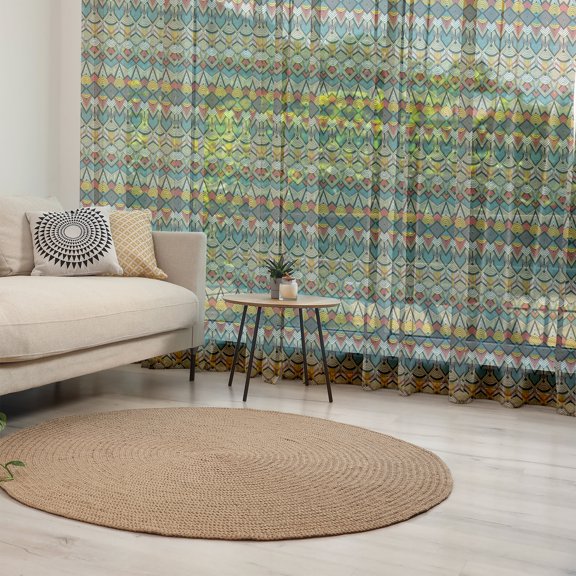 African Tulle Curtains with Rod Pocket, Chevron Zigzags and Half Circles Folkloric Elements Sharp Canonical Motifs, Sheer Drape for Wedding Party 2 Panels, 7 Sizes, Multicolor, by Ambesonne