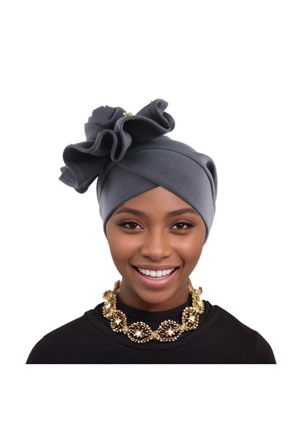 African Turban Cap for Women – Soft Double-Layered Headwraps with Diamond & Flower Pattern, Pre-Tied Ruffles Bonnet for Weddings, Parties & Daily Wear (Autogele Style)