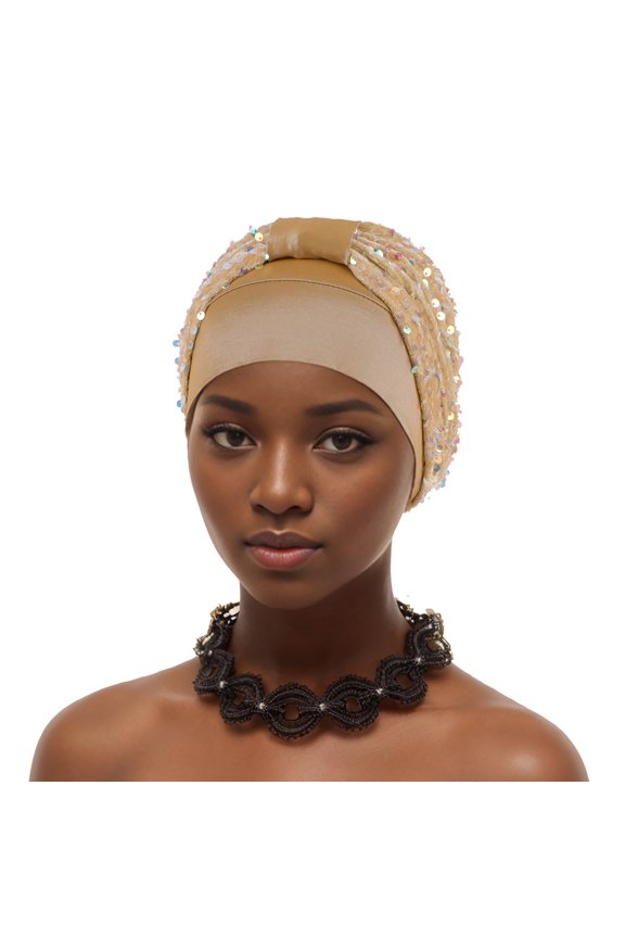 African Turban Cap for Women – Soft Double-Layered Headwraps with Diamond & Flower Pattern, Pre-Tied Ruffles Bonnet for Weddings, Parties & Daily Wear (Autogele Style)
