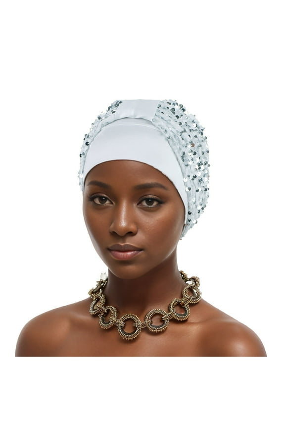 African Turban Cap for Women – Soft Double-Layered Headwraps with Diamond & Flower Pattern, Pre-Tied Ruffles Bonnet for Weddings, Parties & Daily Wear (Autogele Style)