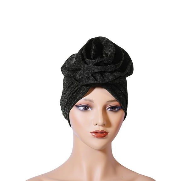 African Turban Hat for Women Fashion Turban Headwrap Hat Ethnic Flower Bonnet Hat with Bright Yarn for Daily Wear