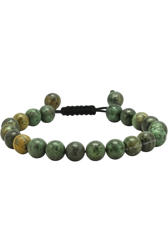 African Turquoise Crystal Bracelet - 8mm Beaded Bracelet and Healing Stones