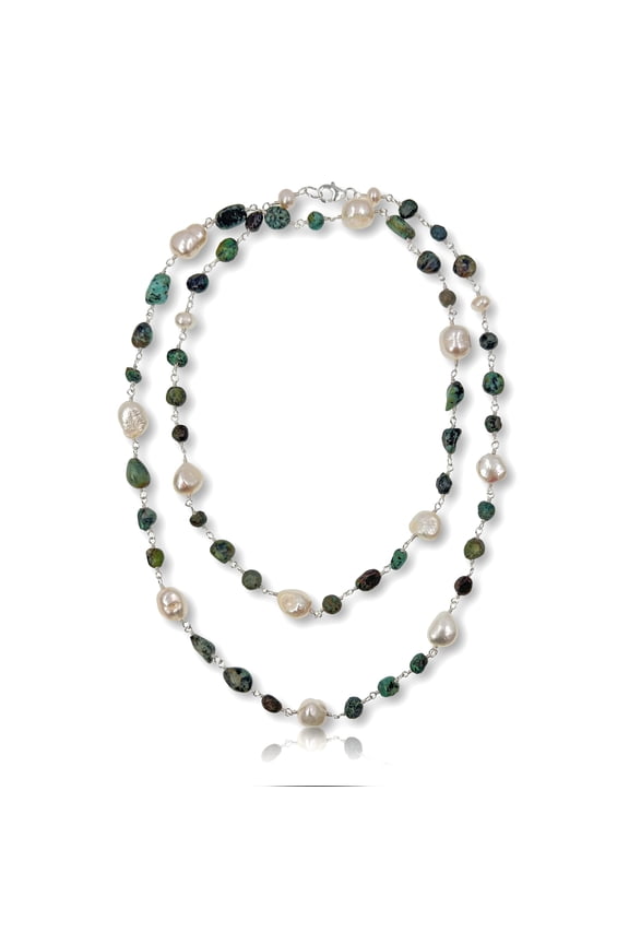 African Turquoise & Culture Pearl Necklace