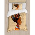 thumbnail image 1 of African Twin Size Duvet Cover Set, Ethnic Woman with Exotic Feather Earring and Scarf Zulu Hippie Artwork, Decorative 2 Piece Bedding Set with 1 Pillow Sham, Caramel and Marigold, by Ambesonne, 1 of 3