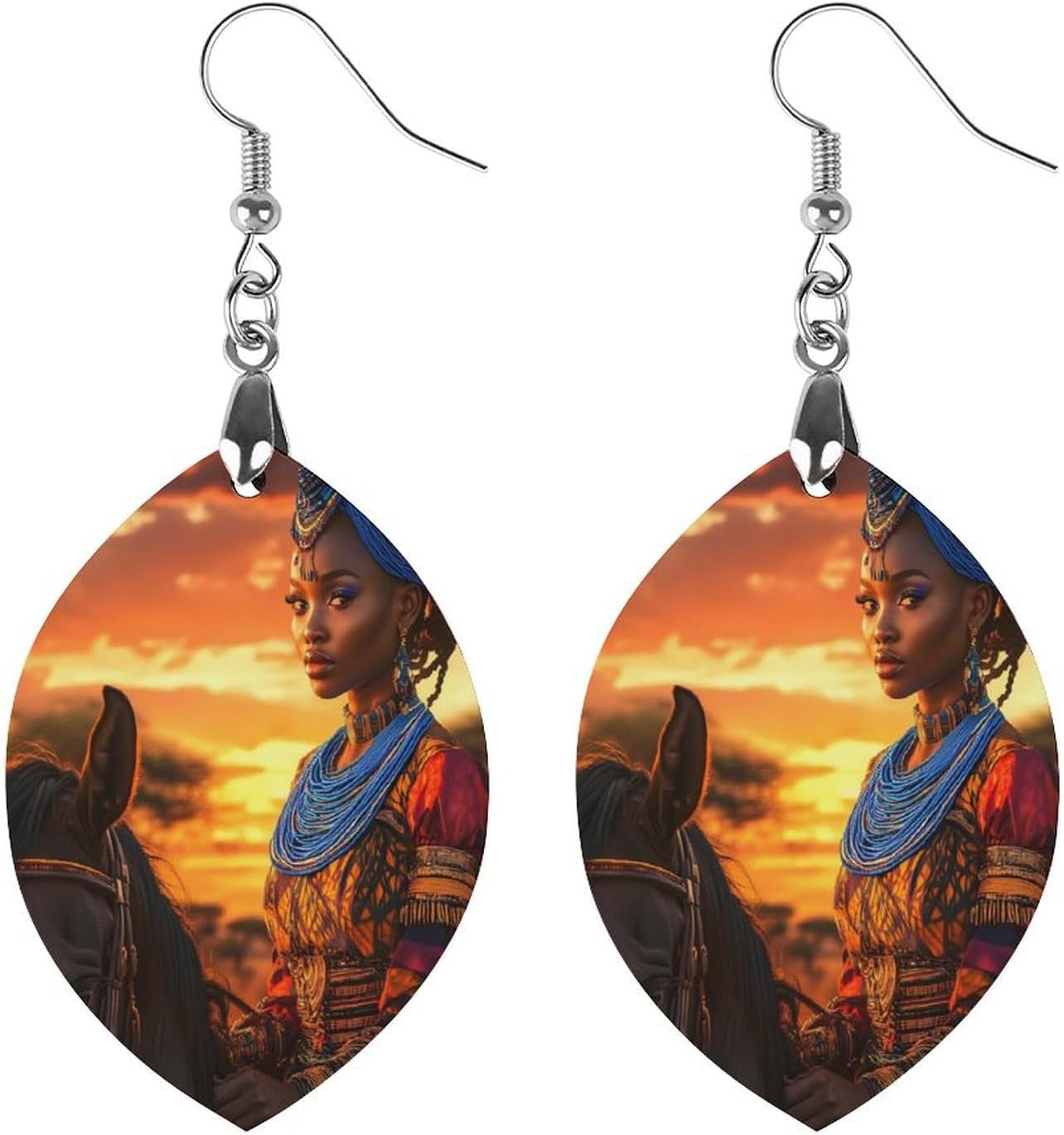 African Map Wooden Earrings - Large Round Wood Dangler Earrings, Ethnic Style For Women