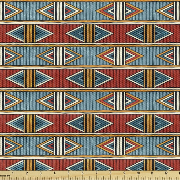 Ambesonne African Fabric by the Yard Upholstery, Rhombus Tribal, 1 Yard, Multicolor