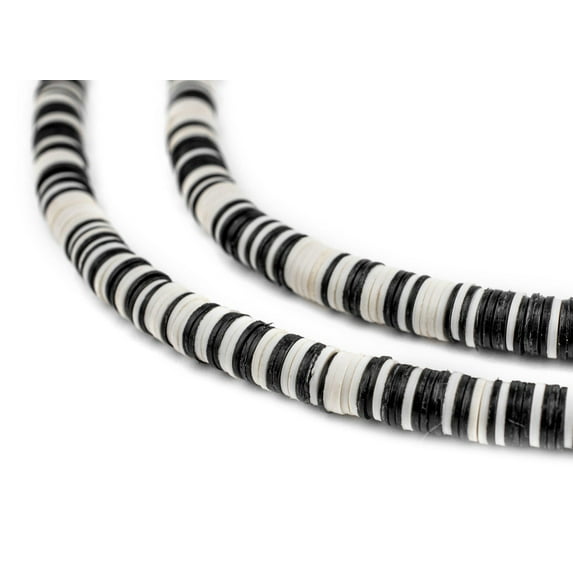 The Bead Chest African Vinyl Beads, Ghana Vulcanite Crafts Supplies for DIY Jewelry Making, Necklaces, Bracelets (6mm, Black & White)