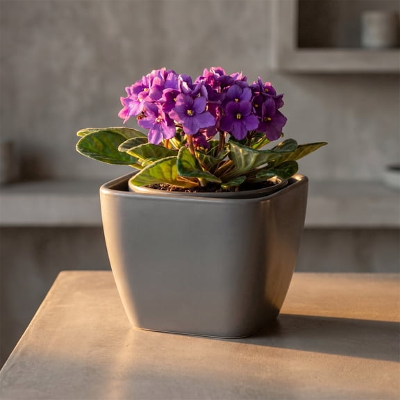 EFISPSS African Violet Self Watering Ceramic Pot, 6" Gray Square Herb Planter