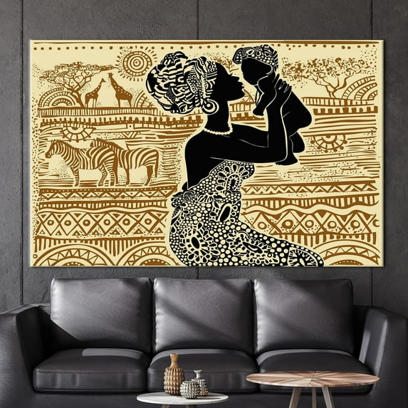 African Wall Art, Abstract Poster, Ethnic Patterns Art Canvas, African Woman Poster, Ethnic Poster, Safari Animals Printed Canvas, Canvas Wall Decor - White Framed