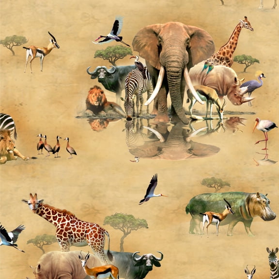 African Waterhole Animals Elephant Zebra Rhino Pattern Premium Roll Gift Wrap Wrapping Paper