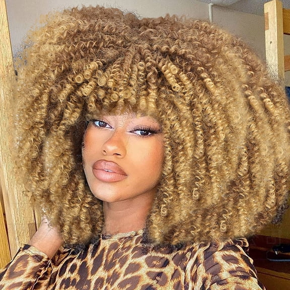 African Wigs for Women Natural Looking Curly Synthetic Hair Full Head Wig with Headscarf