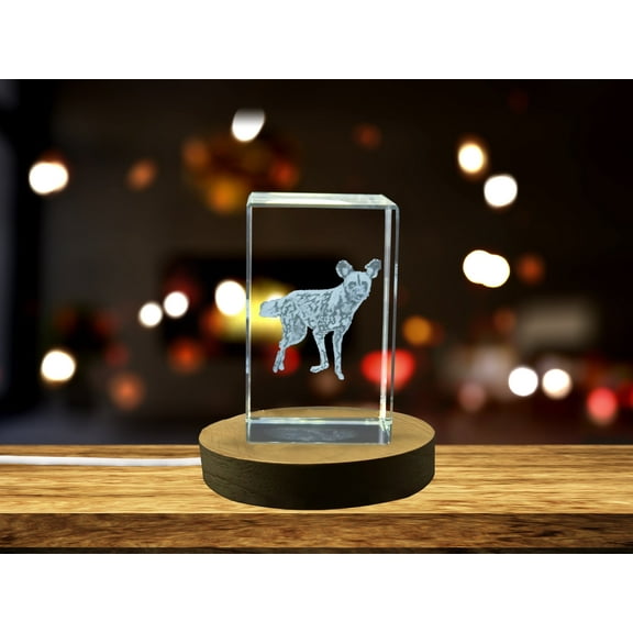 African Wild Dog 3D Engraved Crystal Gift - Stunning Wildlife for Nature Enthusiasts