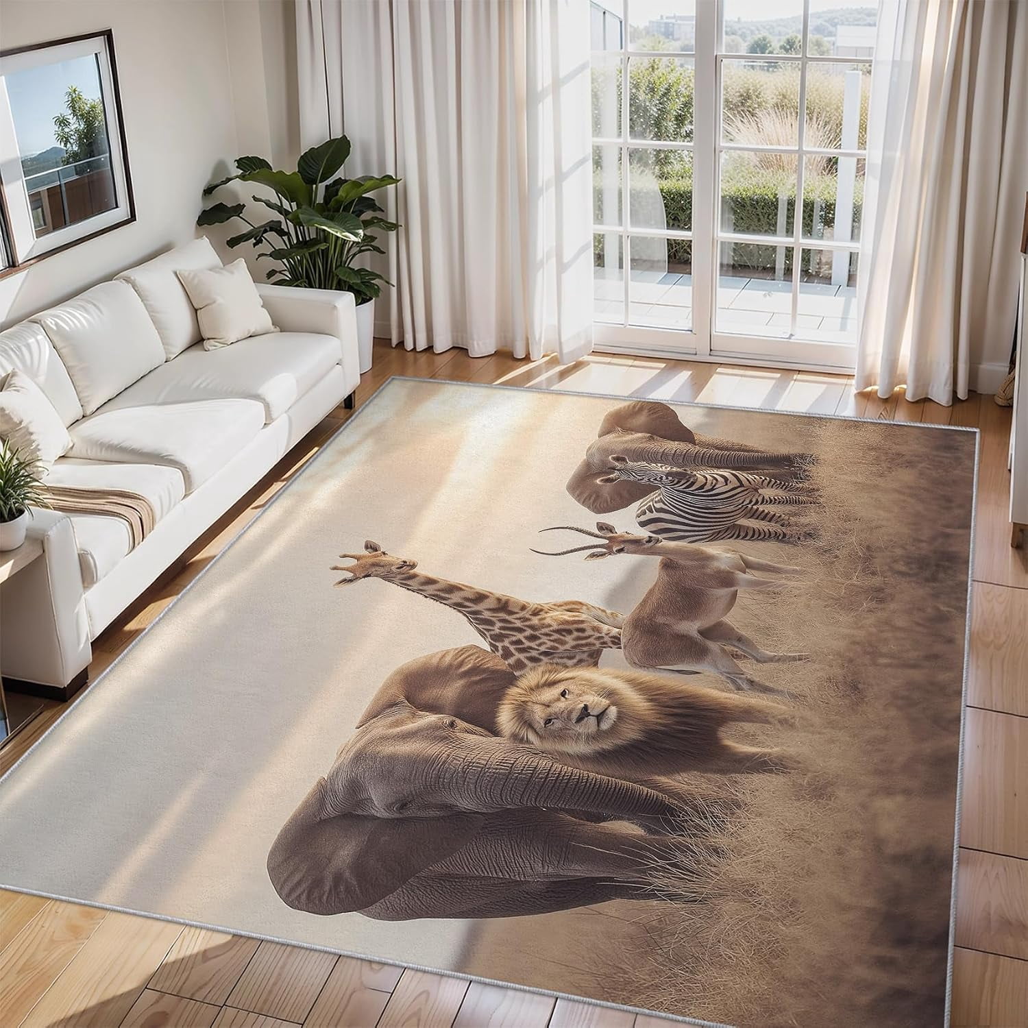 African Area Rug African Wildlife Animal Area Rugs, Elephant Lion Giraffe Zebra Carpet ...