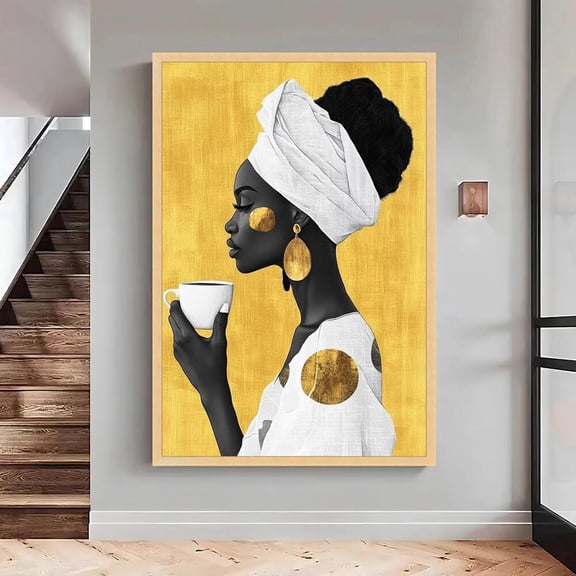 African Woman Art Print Gold Accent Afrocentric Wall Art Home Decor Office Wall Art