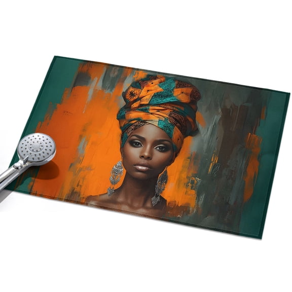 African Woman with Beauty Turban 2x3ft Non Slip Area Rug Portrait Orange Gray Graffiti Washable&nbsp;Soft Area Rugs for Living Room, Indoor&nbsp;Circle Carpet for Bedroom Dining Room Kitchen