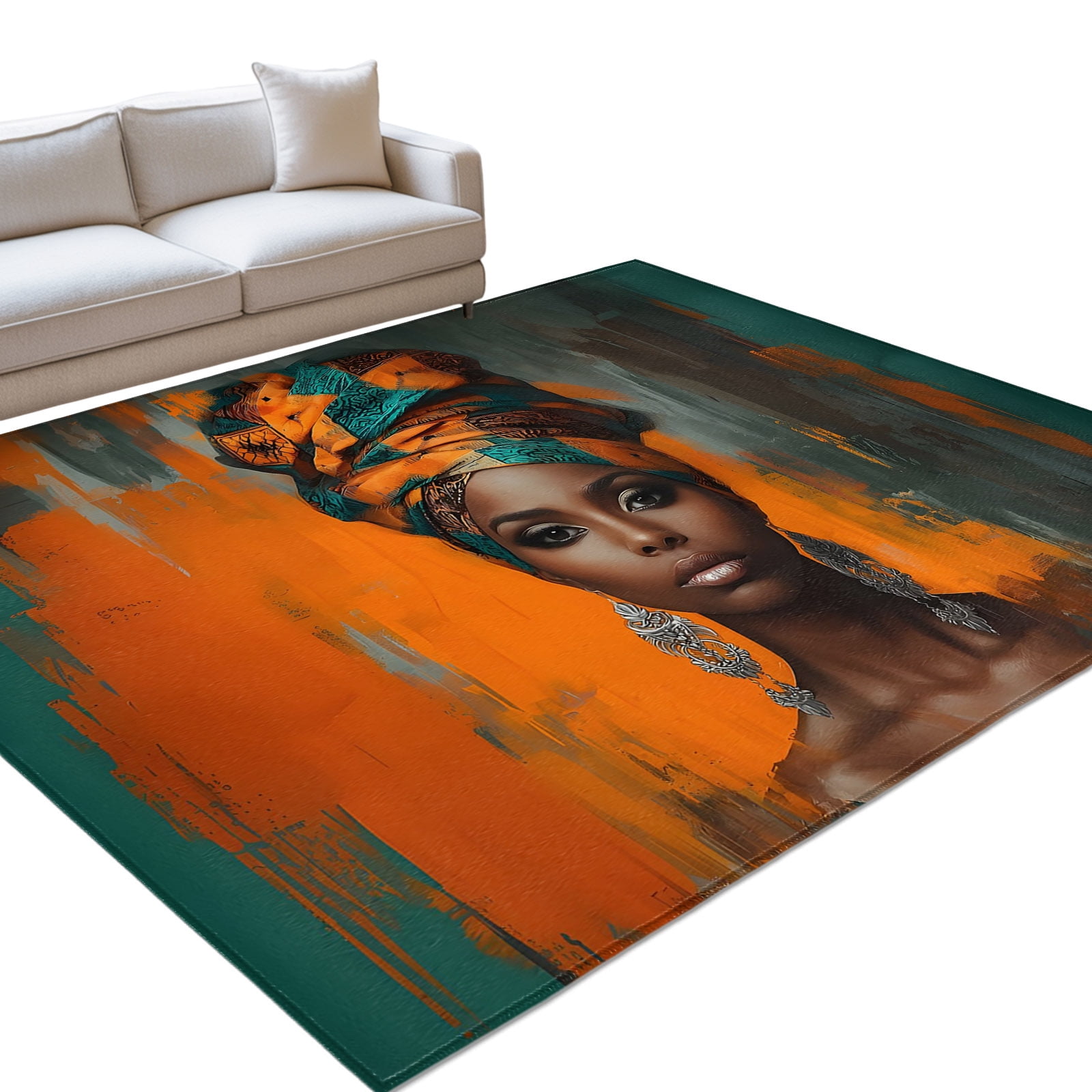 Rasist Rug African Woman with Beauty Turban 5x7ft Non Slip Area Rug Portrait ...