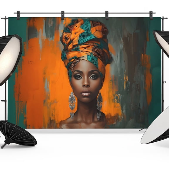 African Woman with Beauty Turban Photography Backdrop 7x5FT, Portrait Orange Gray Graffiti Photo Backdrops, Background for Photography Studio Photo Studio Background, Back Drop for Photoshoot