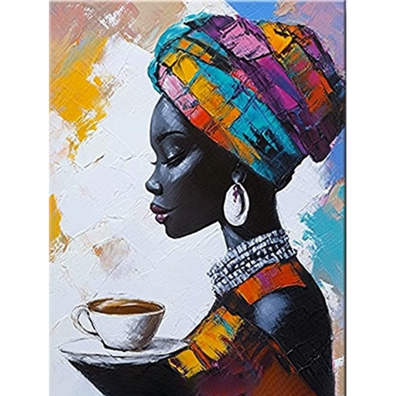African Woman Coffee Canvas PaintingSuitable for Living RoomBedroomKitchenDining RoomOffice Decoration
