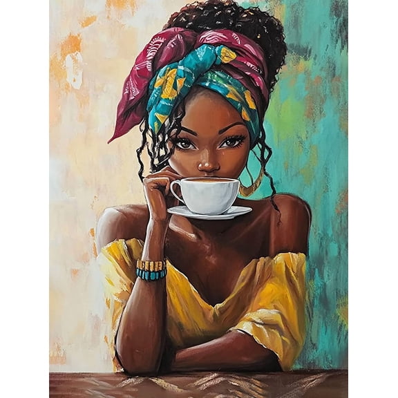 African Woman Coffee Decor Art Painting/Canvas Print Suitable for Living Room hop Restaurant Bar Hotel Decoration.