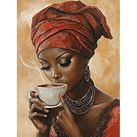 African Woman Coffee Decorative Painting/Canvas Art Perfect for Living Room Bedroom Dining Roomand Restaurant Decoration.