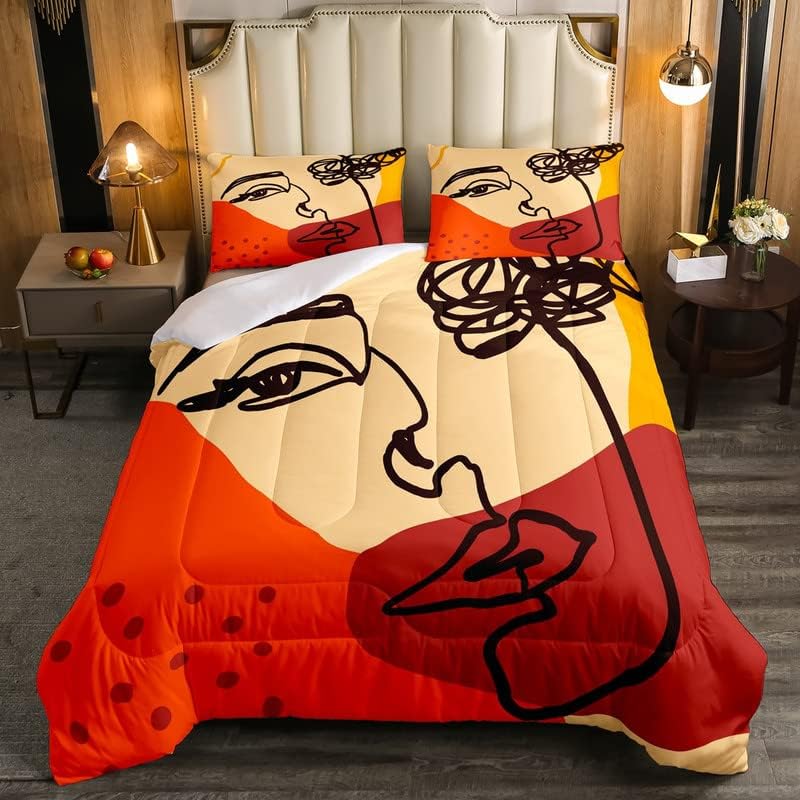 African Woman Comforter Set Red Green Gold Sexy Kiss Lipstick Bedding
