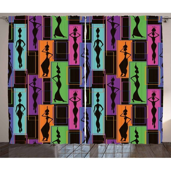 Ambesonne African Curtains 2 Panel Set, Vases on Heads, 108" x 90", Multicolor
