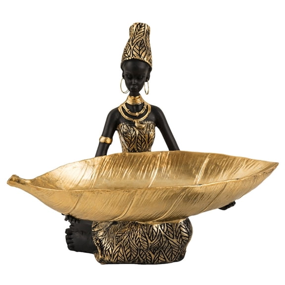 African Woman Desk Ornament Cultural Resins Figure Jewelry Fruit Storage Tray
