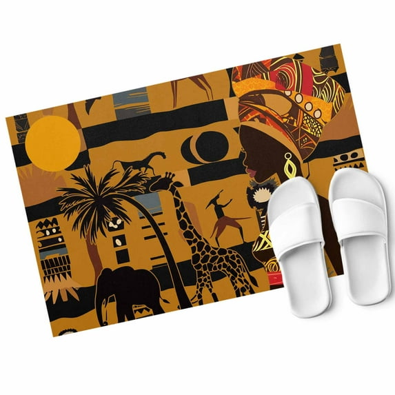 African Woman Door Mat Giraffe Elephant Brown Silhouette Ethnic Style ...