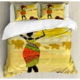 thumbnail image 1 of African Woman Duvet Cover Set King Size, Artistic Vintage Landscape Local Woman Elephants Sun Figure Hand Writing, Decorative 3 Piece Bedding Set with 2 Pillow Shams, Multicolor, by Ambesonne, 1 of 3