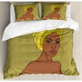thumbnail image 1 of African Woman Duvet Cover Set King Size, Beautiful Native Fashion Lady Portrait Sexy Dress Earring Turban Make Up, Decorative 3 Piece Bedding Set with 2 Pillow Shams, Multicolor, by Ambesonne, 1 of 3