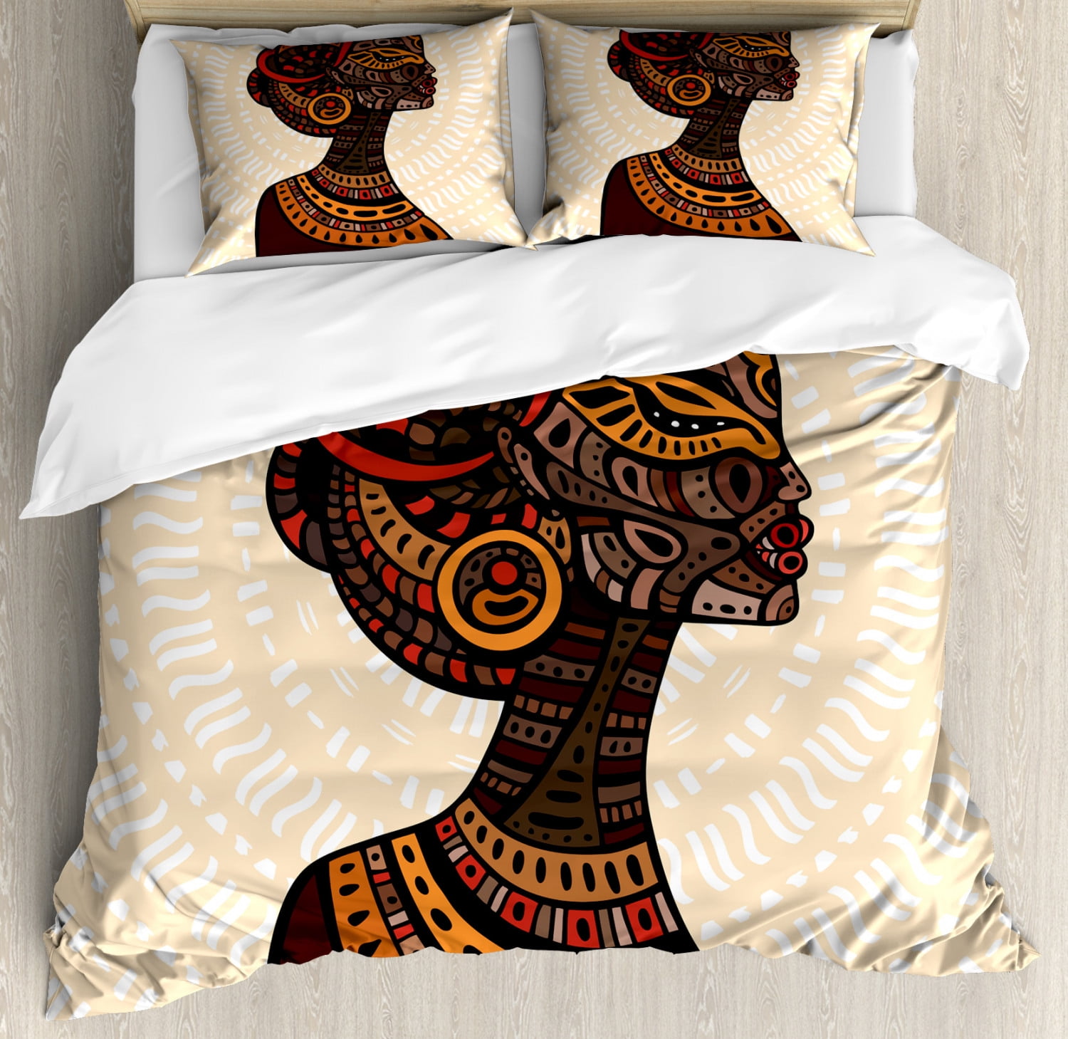 Queen Size Multicolor Microfiber African Art Duvet Cover Set