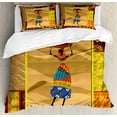 thumbnail image 1 of African Woman Duvet Cover Set Queen Size, Ornate Nature Inspired Motifs Swirls Camels Elephant Stylish Lady with Jug, Decorative 3 Piece Bedding Set with 2 Pillow Shams, Multicolor, by Ambesonne, 1 of 3