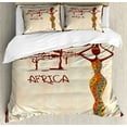thumbnail image 1 of African Woman Duvet Cover Set Queen Size, Vintage Africa Themed Illustration Slim Indigenous Girl Figure Colorful Dress, Decorative 3 Piece Bedding Set with 2 Pillow Shams, Multicolor, by Ambesonne, 1 of 3