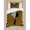 thumbnail image 1 of African Woman Duvet Cover Set Twin Size, Female Head Silhouette Stylish Headscarf Geometric Artistic Framework, Decorative 2 Piece Bedding Set with 1 Pillow Sham, Brown White Black, by Ambesonne, 1 of 3