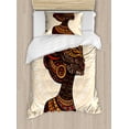 thumbnail image 1 of African Woman Duvet Cover Set Twin Size, Hand Drawn Ethnic Illustration Profile Portrait Tribal Ornaments Folk Art, Decorative 2 Piece Bedding Set with 1 Pillow Sham, Multicolor, by Ambesonne, 1 of 3