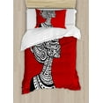 thumbnail image 1 of African Woman Duvet Cover Set Twin Size, Hand Drawn Ethno Cultural Themed Portrait Artistic Complex Figures, Decorative 2 Piece Bedding Set with 1 Pillow Sham, Ruby Black White, by Ambesonne, 1 of 3