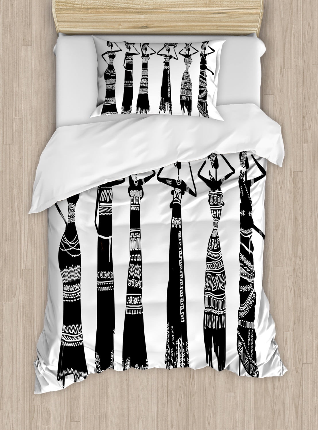 Twin Black and White African Women Duvet Cover Set