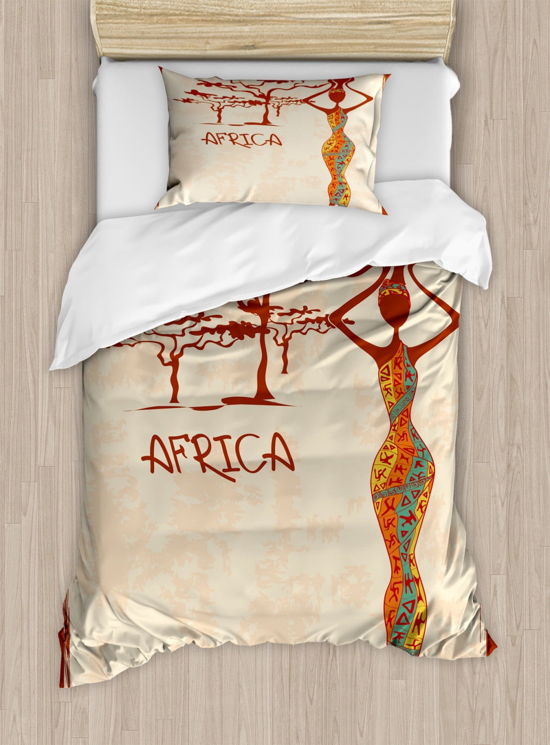 African Themed Twin Duvet Cover Set with Pillow Sham