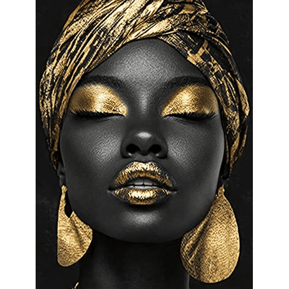 African Woman Gold Portrait Decorative Painting/Canvas Art Suitable for Living Room Bedroom Dining Room Office Hotel Hallway and Apartment Decor.