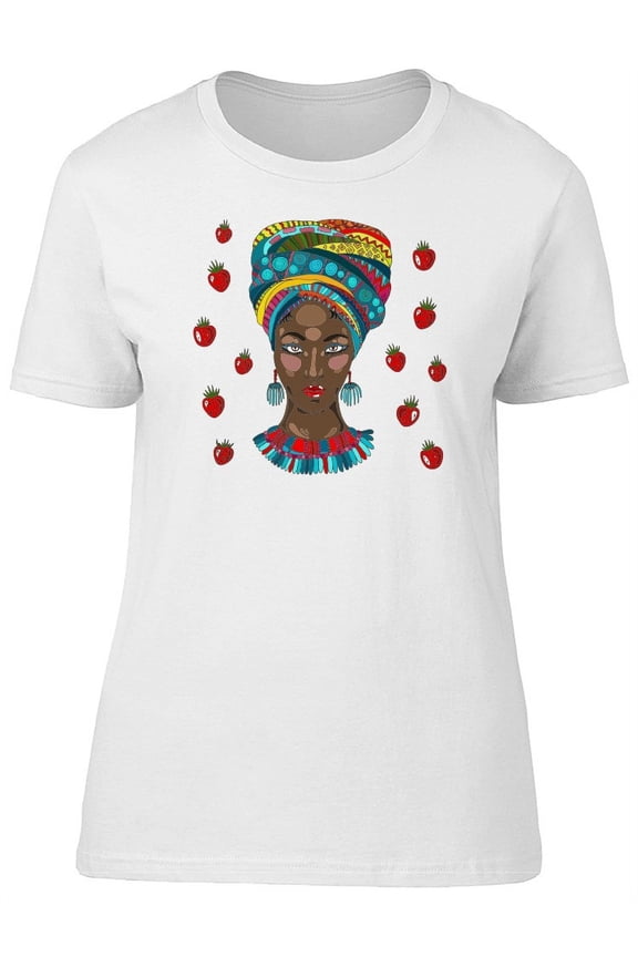 African Woman Head Strawberries T-Shirt Women -Image by Shutterstock, Female Medium