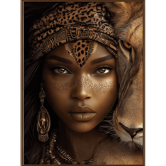 African Woman and Lion Decorative Painting/Canvas Art Suitable for Decorating Living Room Bedroom Office Hotel Study Room Hallway Gallery Den and Dining Room.