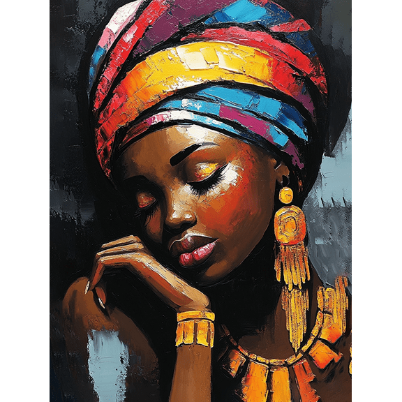 African Woman Oil Painting Canvas Wall Art Suitable for Living Room Bedroom Office Dining Room and Hallway Decoration.