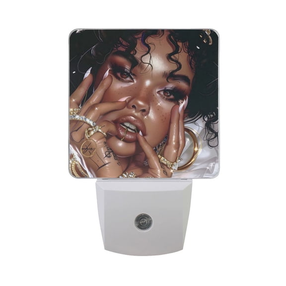 African Woman Painting LED Night Light with Smart Sensor Plug Into Wall Dusk to Dawn 2 packs