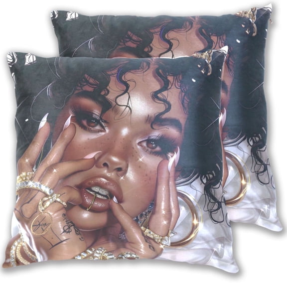 African Woman Painting Throw Pillow Covers Pillowcases 18 x 18 Inch Home Decor 2 Packs for Bedroom Sofa