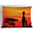 thumbnail image 1 of African Woman Pillow Sham Rural Countryside Landscape Mother and Child at Sunset Acacia Tree, Decorative Standard King Size Printed Pillowcase, 36 X 20 Inches, Yellow Scarlet Black, by Ambesonne, 1 of 2