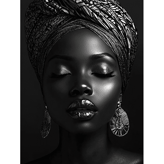 African Woman Portrait Decorative Painting/Canvas Art Perfect for Living Room BedroomStudio Gallery Hallway Black and White Woman Art Silver Lips Portrait Canvas African Lady Art.