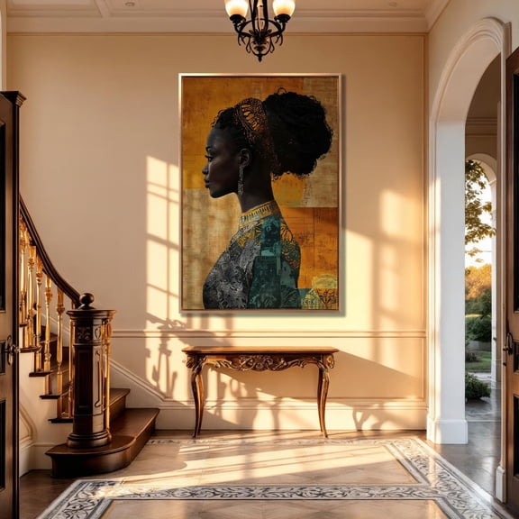 African Woman Profile Art: Modern Afrocentric Portrait, Unframed Canvas Size 8x12