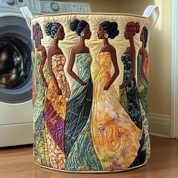 African Woman Quilted Laundry Basket, Black Queen Patchwork Storage Hamper, Laundry Bin, Fabric Clothes Basket