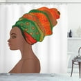 thumbnail image 1 of African Woman Shower Curtain, Afro Female Young Beauty Traditional Hair Dress Turban Ornate, Fabric Bathroom Set with Hooks, 69W X 84L Inches Extra Long, Scarlet Green Chocolate, by Ambesonne, 1 of 2